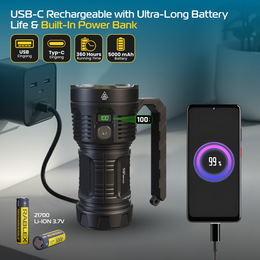 12000 LM OLED Extrem Hell Taschenlampe with Powerbank, Superhelle Torch - RB718