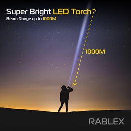 RABLEX LED-Taschenlampe 2000 Lumen, 1000 m Reichweite, wasserdicht, Aluminium - RB712