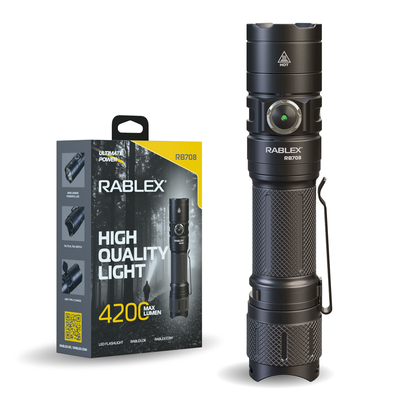 4200 Lumens LED Taschenlampe, Aluminium Ultrahell Torch Flashlight, Wasserdicht - RB708