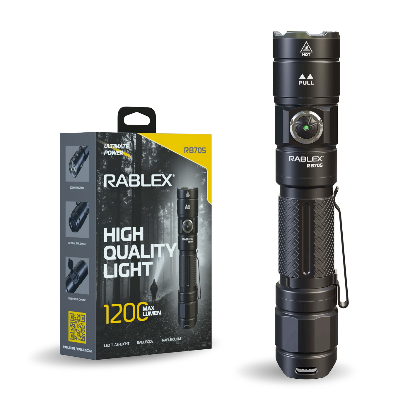 RABLEX LED Taschenlampe 4000 Lumen – 5 Modi Torch Flashlight,t  Wasserdicht - RB705