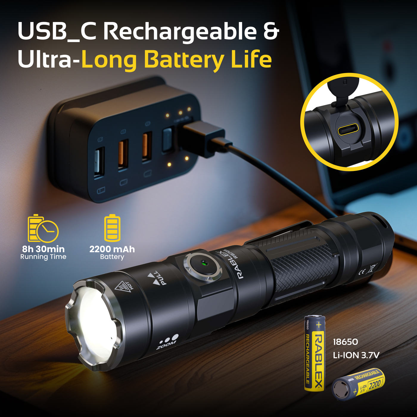 RABLEX LED Taschenlampe 4000 Lumen – 5 Modi Torch Flashlight,t  Wasserdicht - RB705