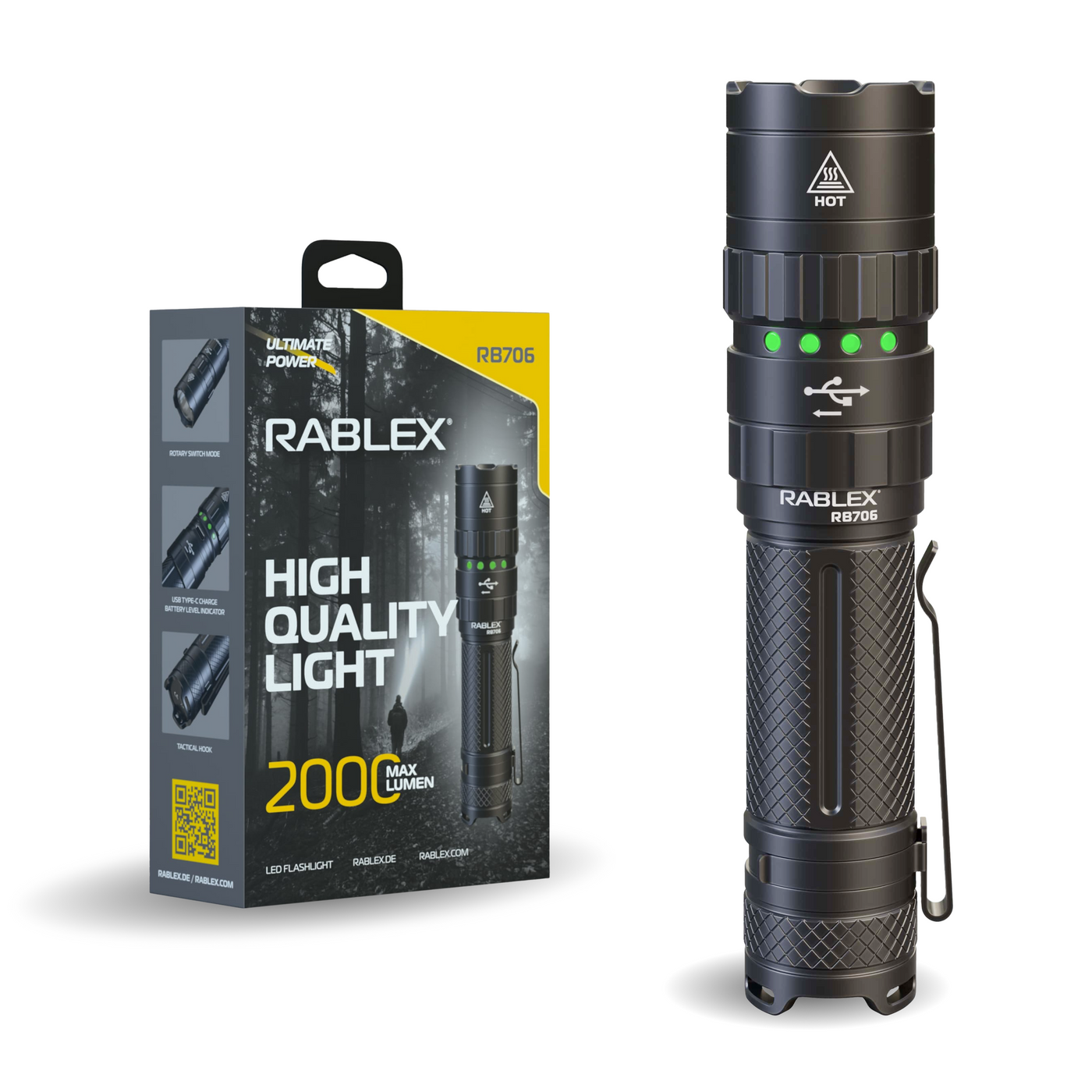 RABLEX 2000 Lumen 5000 mAh Wiederaufladbar, Superhelle LED Taschenlampe - RB706