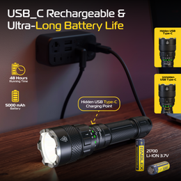 REBLEX LED Taschenlampe, Weiß/Rot/Grün Licht, 9 Modi 3 Farbe 5000 mAh - RB711