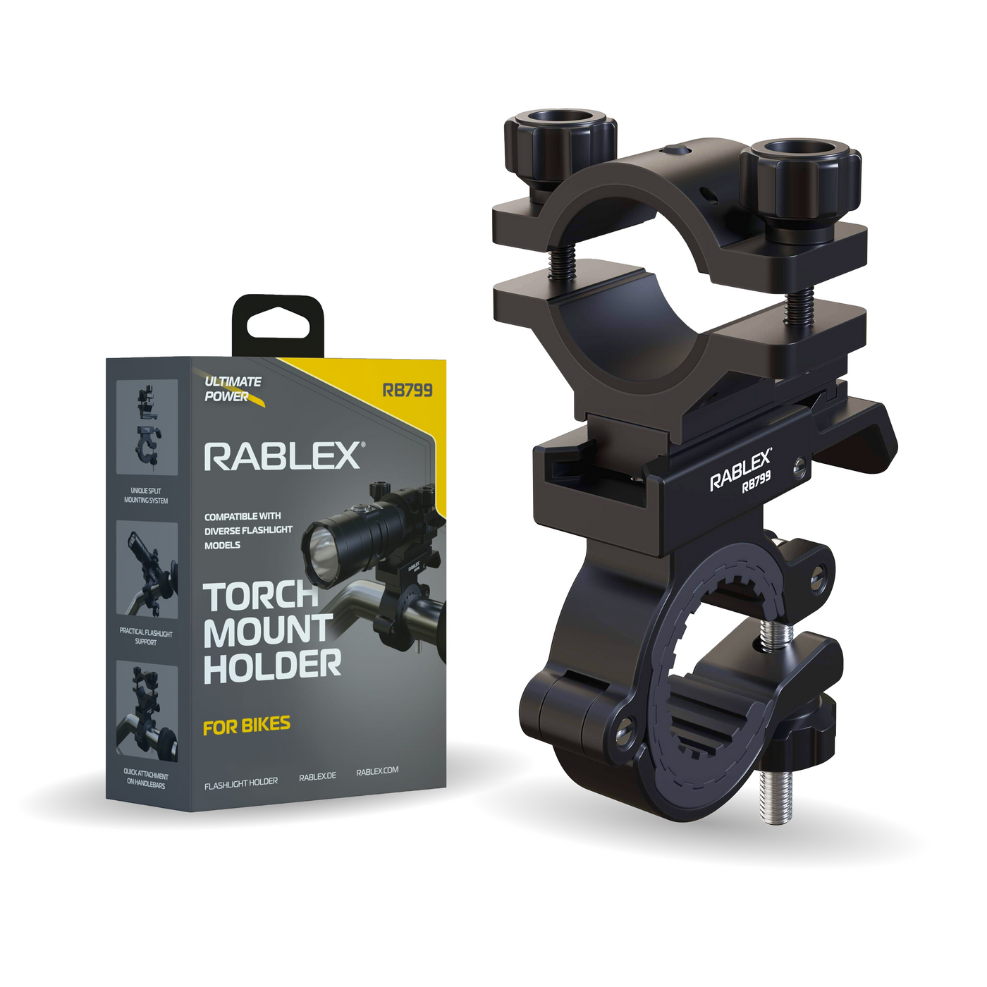 RABLEX Aluminium Universal Fahrradlampen Halter Drehbar Taschenlampenhalterung