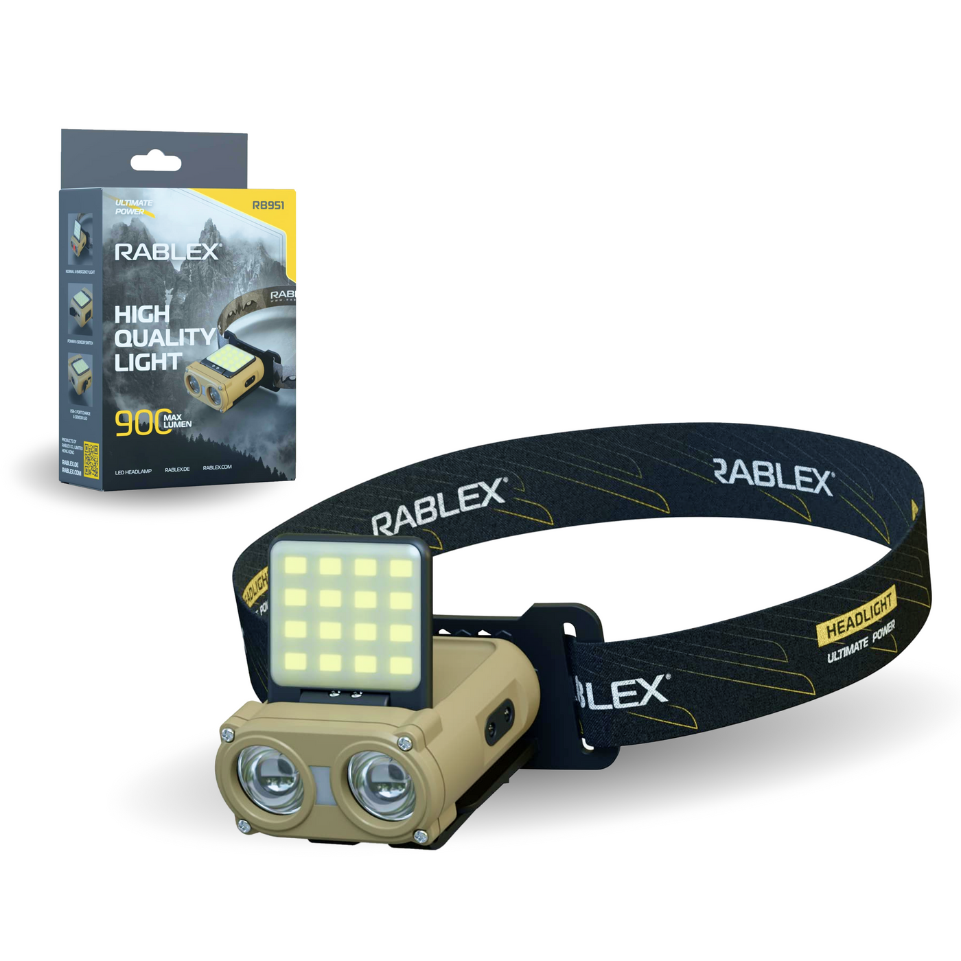Dual Lens LED Headlamp, Sensor White & Red Light, 6 Modes Rechargeable 900 Lumen