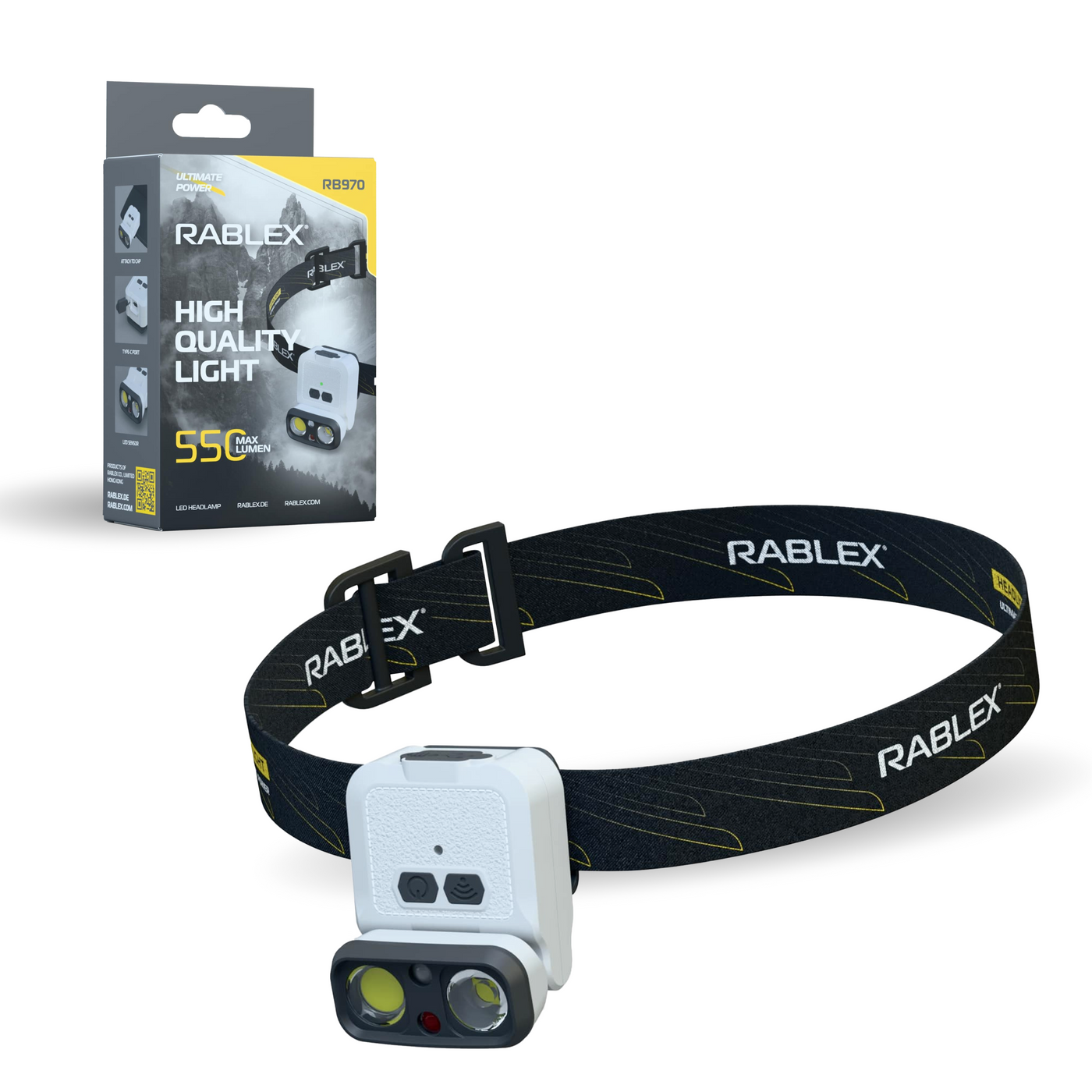 RABLEX Dual Lens LED Stirnlampe Wasserdicht Wiederaufladbar Leichte Lampe 3Modi