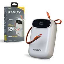 Rablex 20000 mAh Powerbank USB-C PD 120W 30W Ausgang iPhone & Android kompatibel