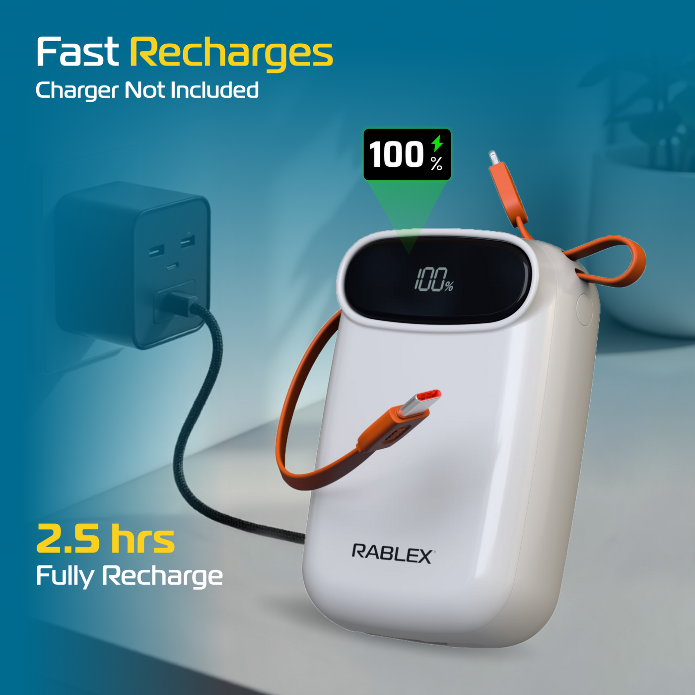 RABLEX Powerbank 10000mAh 88W PD 35W USB-C Schnellladegerät für Handy & Laptop