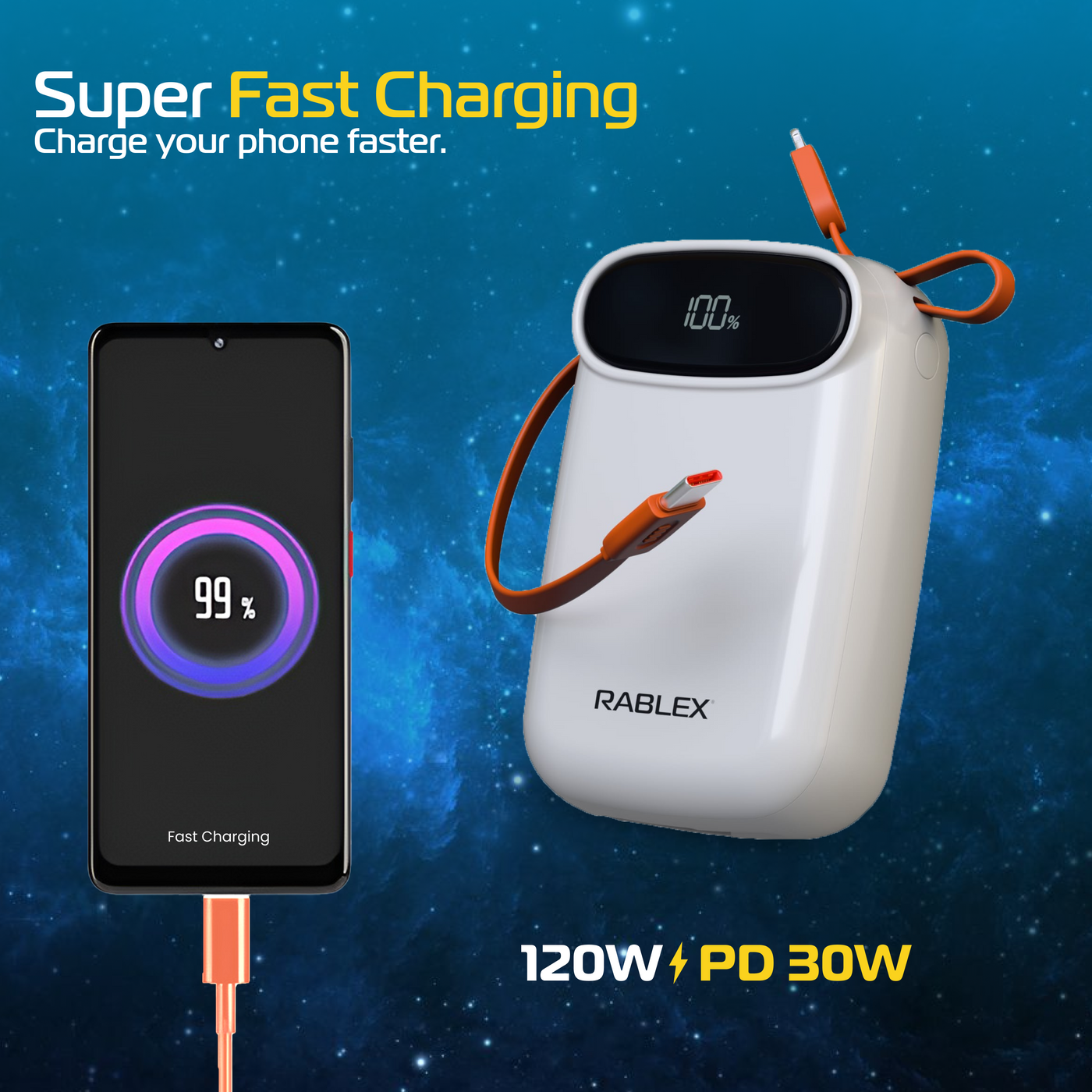 Rablex 20000 mAh Powerbank USB-C PD 120W 30W Ausgang iPhone & Android kompatibel