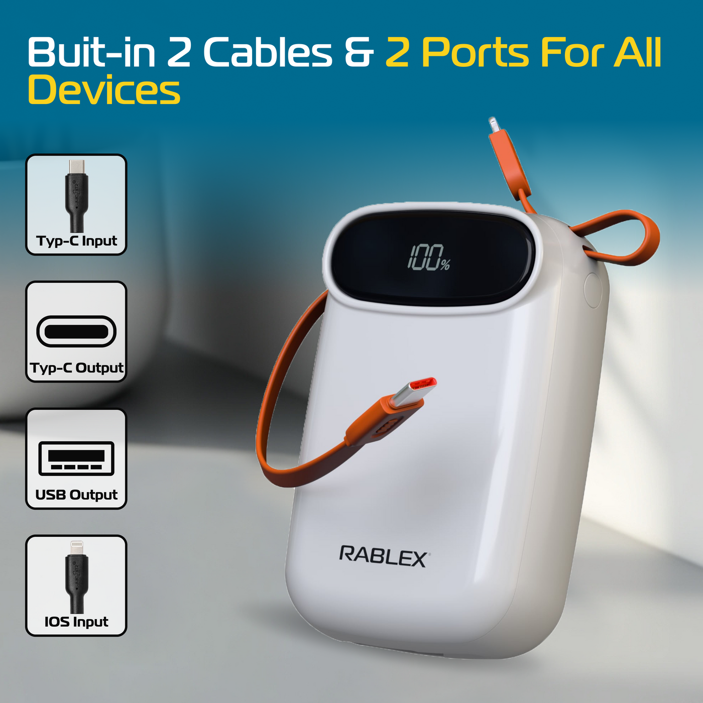 Rablex 20000 mAh Powerbank USB-C PD 120W 30W Ausgang iPhone & Android kompatibel