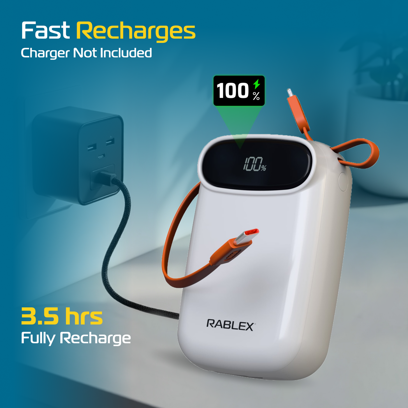Rablex 20000 mAh Powerbank USB-C PD 120W 30W Ausgang iPhone & Android kompatibel