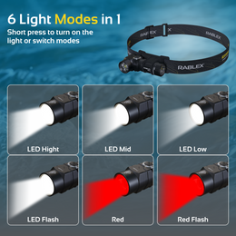 LED Taschenlampe Stirnlampe Wiederaufladbar RABLEX 500LM Kopflampe 6 Modi - RB702