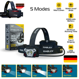LED Headlamp Rechargeable RABLEX 400Lm Headlamp Rotlicht Sensor, Wasserdicht - RB 651