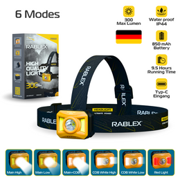 RABLEX Stirnlampe LED Wiederaufladbar, Leicht Rotlicht kopflampe 8 Modi Torch - RB661