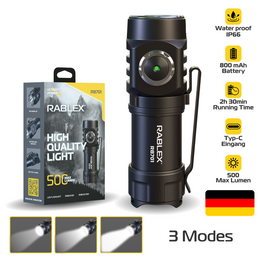 Mini LED Taschenlampe, Aluminium Torch Flashlight, Wasserdicht & wiederaufladbar - RB701
