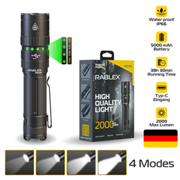 RABLEX 2000 Lumen 5000 mAh Wiederaufladbar, Superhelle LED Taschenlampe - RB706