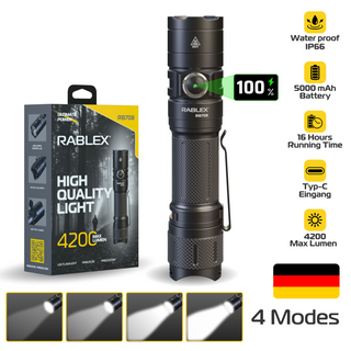 4200 Lumens LED Taschenlampe, Aluminium Ultrahell Torch Flashlight, Wasserdicht - RB708