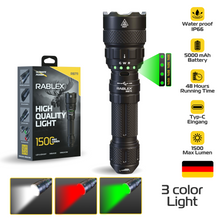 REBLEX LED Taschenlampe, Weiß/Rot/Grün Licht, 9 Modi 3 Farbe 5000 mAh - RB711