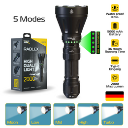 RABLEX LED-Taschenlampe 2000 Lumen, 1000 m Reichweite, wasserdicht, Aluminium - RB712
