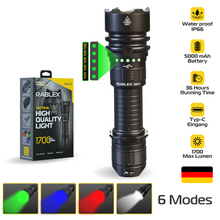 RABLEX Taschenlampe LED 1700 Lumen, 3 Farben, taktische Lampe, wiederaufladbar - RB714