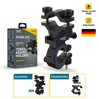 RABLEX RB799 Fahrradhalterung für Taschenlampe – Aluminium, 115×55×72mm, 67/85g - RB799