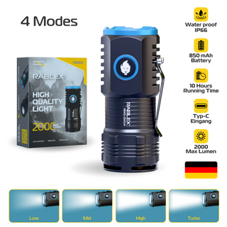 Ultrahell 2000 Lumen LED Taschenlampe – Aluminium & Wasserdicht Torch Flashlight RB - 902
