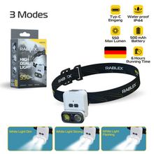 RABLEX Dual Lens LED Stirnlampe Wasserdicht Wiederaufladbar Leichte Lampe 3Modi