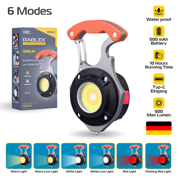 RABLEX Mini-Schlüsselanhänger Taschenlampe, 6 Modi Weiß/Warm/Rot Superhelle