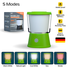 RABLEX RB560 Campinglampe 10W | 3800mAh Akku | USB-C | 5 Modi | IPX5 | Weiß/Ro
